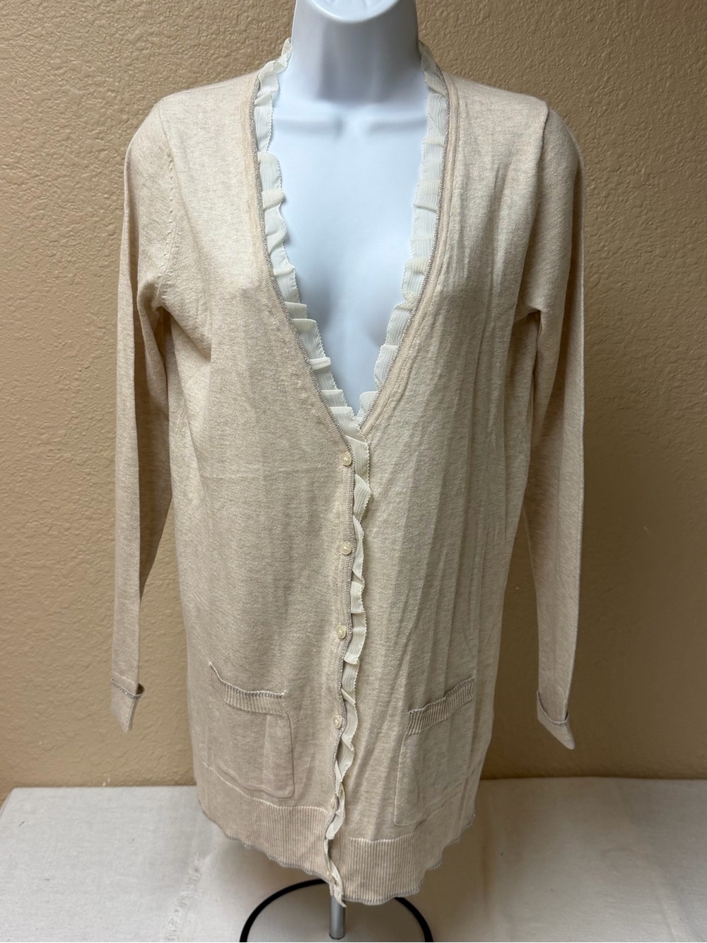 4/$20 Old Navy Cream Ruffle-Edge Long Cardigan